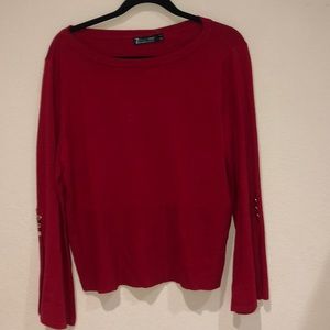 Red flare sleeve blouse